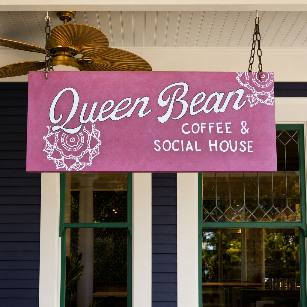 Hand-painted Queen Bean porch sign
